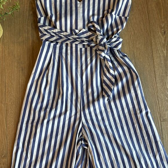 NWOT J. CREW BLUE AND WHITE STRIPED V NECK 100% COTTON JUMPSUIT SIZE 2 - Picture 6 of 8